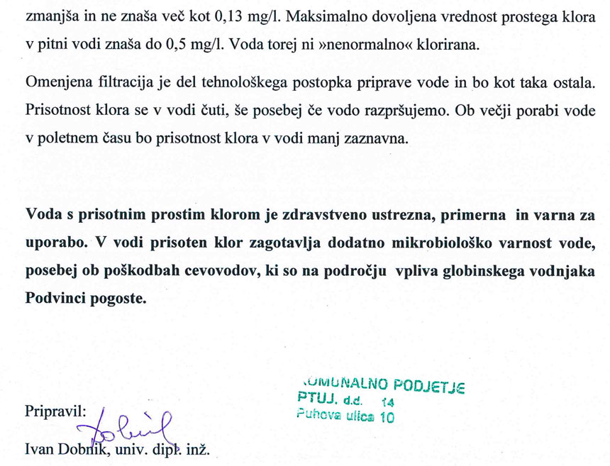 Pojasnilo o kvaliteti vode v Občini Dornava 1